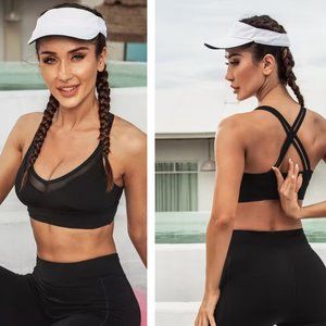 Cupshe Key West Contrast Mesh Black Sports Bra - Size Medium